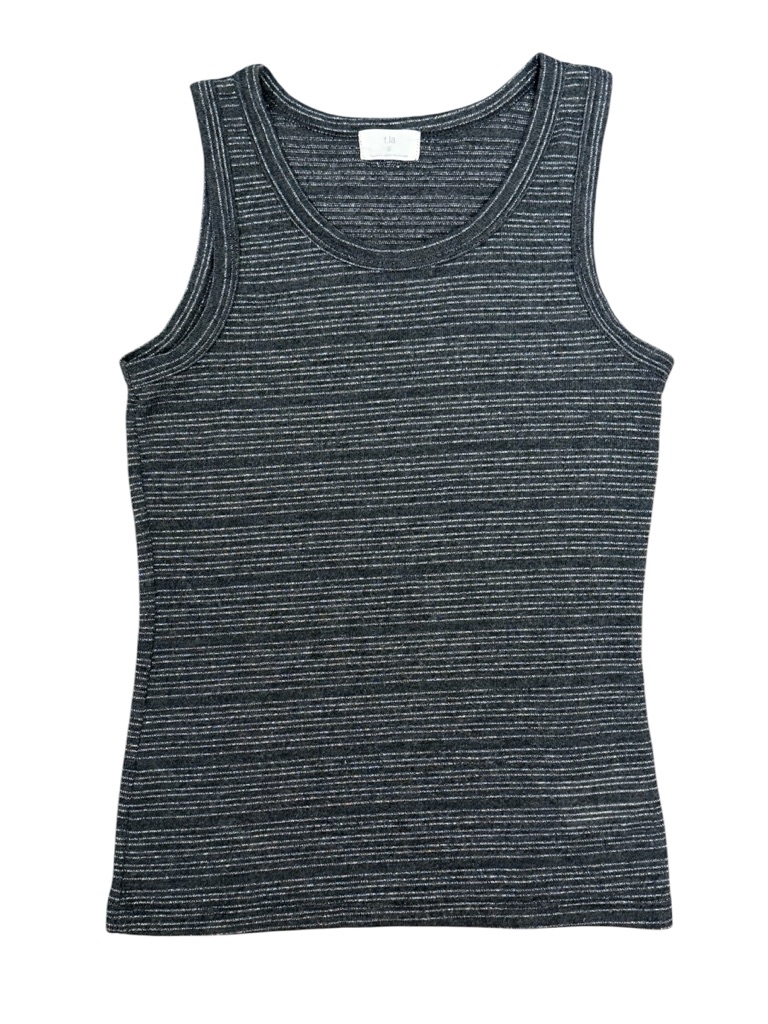 Anthropologie T.La Women's Stretchy Knit Tank Top Gray With Silver Threads Small